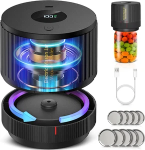 Electric Mason Jar Vacuum Sealer for Wide Regular Mouth Jars Black New - Picture 1 of 6
