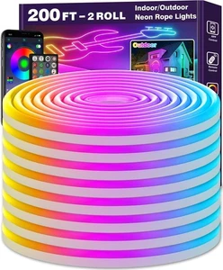 200Ft LED Neon Rope Lights, Music Sync Waterproof IP65 Outdoor/Indoor RGB Strip - Picture 1 of 14