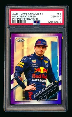 2021 TOPPS CHROME F1 #55 MAX VERSTAPPEN PURPLE REFRACTOR #378/399 PSA 10 GEM! - Image 1 of 2
