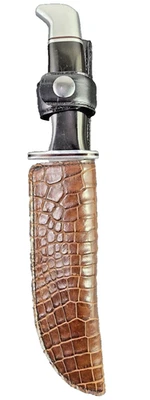 Bainha de faca de couro Buck 119 puxar direito marrom pele de jacaré apenas bainha - Imagem 1 de 4