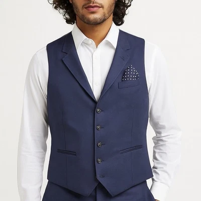 Мужской шерстяной жилет Ted Baker темно-синий жилет с узорчатой подкладкой с v-образным вырезом на пуговицах 44R - Изображение 1 из 4