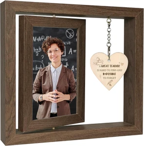 Teacher Wood Photo Frame 3D Shadow Box with Hanging Heart Pendant USA Seller - Picture 1 of 5