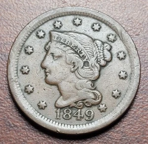 Moneda tipo centavo grande 1849 pelo trenzado fino + siglo XIX - Imagen 1 de 2