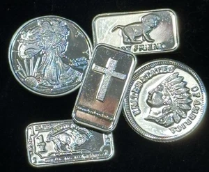 (5) 1 Gram .999 Silver Bars & Rounds Grab Bag Assortment - Picture 1 of 3