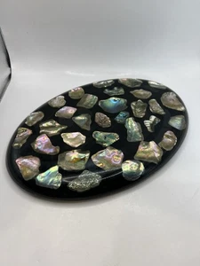 Vintage Lucite schwarz mit Abalone Schale 3 Fuß ovale Kochplatte - Bild 1 von 21