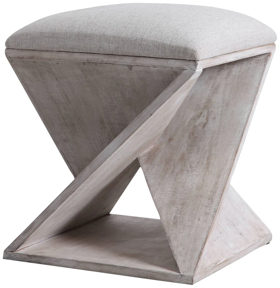 White Wood Accent Stool 20" High Neutral Fabric Kitchen Counter Height Island - Image 1 of 1