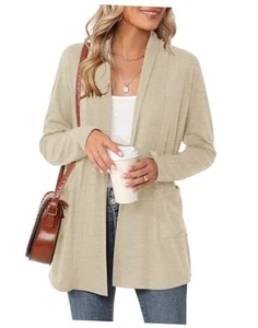 Women's Long Sleeve Open Front Cardigan Casual Loose Lightweight Cardigans - Picture 1 of 7