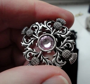 Celtic Theme gift idea Brooch Thistle flower Crystal centre and pouch Scotland - Imagen 1 de 13
