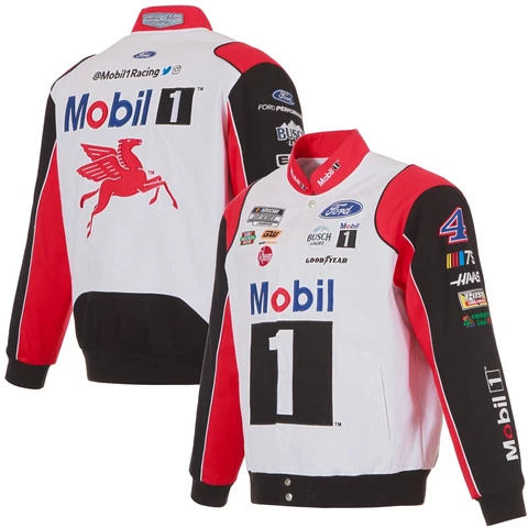 2023 Kevin Harvick JH Design White Mobil  One Cotton Uniform Snap Jacket Cover