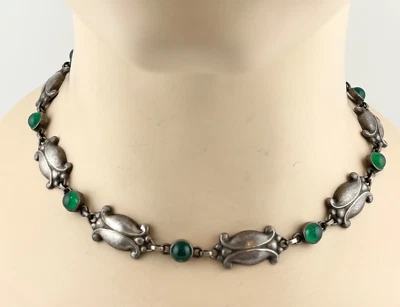 Collar GEORG JENSEN Flor de Luz de Luna Plata Esterlina Dinamarca Crisoprasa #15 Foto 1 de 4