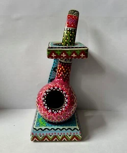 Ty Anderle Folk Outsider Art - Hand Painted Carved Pipe w/Stand - Signed & Dated - Picture 1 of 12