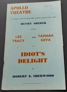 1938 Apollo Theatre Programme Idiot`s Delight Lee Tracy Tamara Geva Hugh Miller - Picture 1 of 10