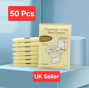 50 Pcs TOILET SEAT COVERS, DISPOSABLE PAPER, HYGIENIC,FLUSHABLE, TRAVEL,POCKET - Picture 1 of 9