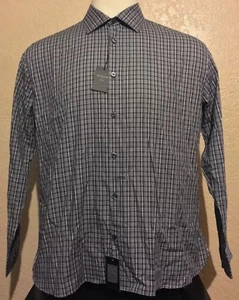 NEW John Varvatos USA Men's 17 32/33 Slim Fit Grey Check Long Sleeve Dress Shirt - Picture 1 of 12