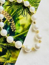 Large Round White Pearls Crystals Elegant Retro Choker, Necklace Gold Women Her