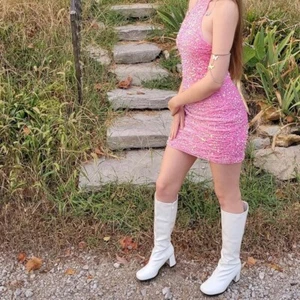 Botas GoGo blancas Heiyom para mujer 11 discoteca sobre la rodilla tacón cremallera años 60 70 nuevas en caja - Imagen 1 de 9