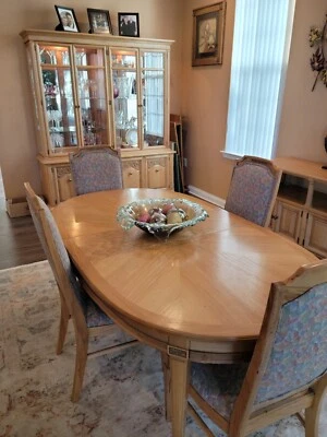 DINING ROOM SET  8 Piece Pecan Wood  Curio Cabinet + Server Bar - Image 1 of 4