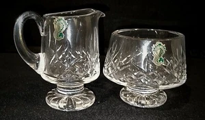 WATERFORD CRYSTAL LISMORE FOOTED OPEN SUGAR BOWL AND CREAMER NEW WITH STICKERS - Picture 1 of 2