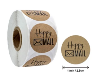 40 HAPPY MAIL KRAFT STICKERS ENVELOPE SEALS LABELS STICKERS 1" ROUND - Picture 1 of 1