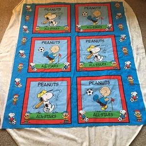 Vintage Peanuts Charlie Brown Snoopy Fabric Piece 45" x 53" Dated 2000 Unwashed - Picture 1 of 7