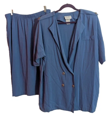 De Colección ELISABETH Azul 2 piezas Falda Traje Conjunto 20W Doble Pecho K1 Oficina Minimalista Foto 1 de 4