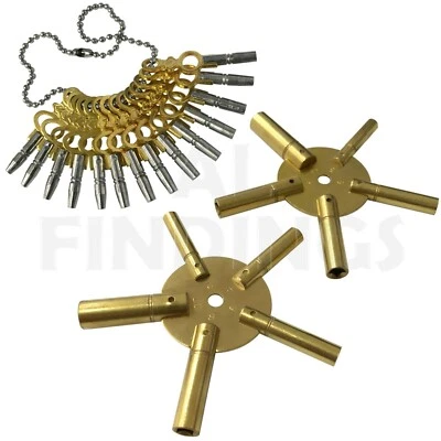 Set Of 3 Clock Winding Keys All Sizes Brass Spider Star Pair : Odd & Even & PWK - Image 1 of 4