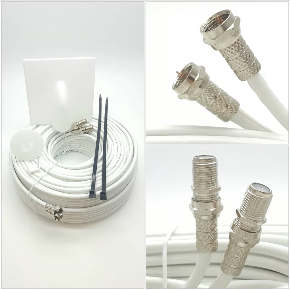 SS KIT COMPLETO de cable coaxial satelital escopeta doble blanca de 10 m para SKY+ HD Freesat