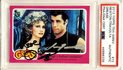 2013 TOPPS Grease JOHN TRAVOLTA, OLIVIA NEWTON JOHN Signed Card SLABBED PSA/DNA Cover