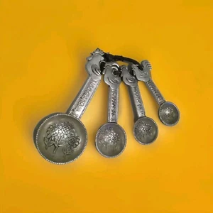 Cucchiai misurino girasoli gallo peltro brillante vintage argento decorazione cucina - Foto 1 di 4