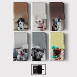 CASE FOR IPHONE 16 16E 15 14 12 12 PRO WALLET FLIP PHONE COVER PUPPY LITTLE DOGS - Picture 1 of 8