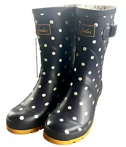 Joules Welly Rain Boots Navy Polka Dot Slip On Knee High Womens 9 Adjustable VG - Picture 1 of 16