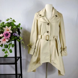 ASOS Women Size 10 Belted Cream Beige Trench Coat Curved Round Hem Lined - Picture 1 of 6