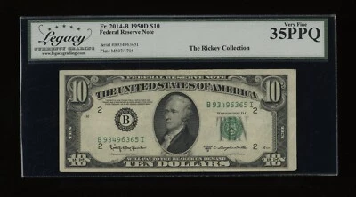 DBR 1950-D $10 New York Fr. 2014-B Legacy 35 PPQ Serial B93496365I - Image 1 of 2