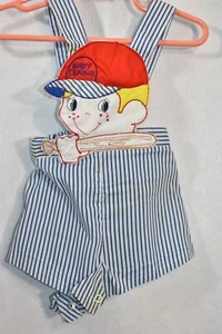 Traje de sol vintage para bebé niño mameluco mono de béisbol de 0-3 meses años 70 - Imagen 1 de 4