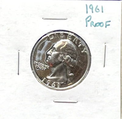 1961-P PROOF Washington Quarter 90% Silver 25c Super Shiny Coin - Image 1 of 4