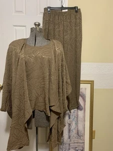 Vintage 90s Pants Set 3 Piece Gold Embroidered Pants Blouse Jacket Size 20 USA - Picture 1 of 24