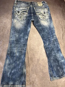 ROCK REVIVAL Jeans Mens 34, 29” Inseam (Measurement) Yoel Boot Blue Denim - Picture 1 of 10