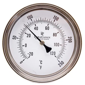 Bimetal Thermometer 3" Face x 2-1/2" Stem, 0-250°F, SS Case w/Calibration Dial - Picture 1 of 5