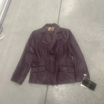 Vintage Terry Lewis Leather Blazer BNWT XS Burgundy Color - Image 1 of 4