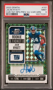2023 Panini Zenith Contenders Optic Rookie Ticket Jalin Hyatt Green Rookie PSA 9 - Picture 1 of 2