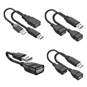 USB 2.0 USB 3.0 Extension Cable Male to Dual USB Female Y Splitter Lead Cable - Picture 1 of 16