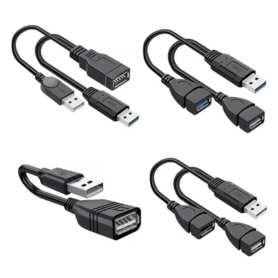USB 2.0 USB 3.0 Extension Cable Male to Dual USB Female Y Splitter Lead Cable - Image 1 of 4