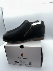 Hush Puppies Boots Womens 10 M Mazin Cayto Ankle Booties Black Leather Zip Heels - Picture 1 of 6
