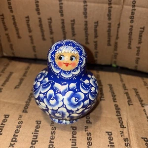 Russian Soviet Nesting Dolls 9 Piece Set blue Colors Painted Wood - Picture 1 of 6