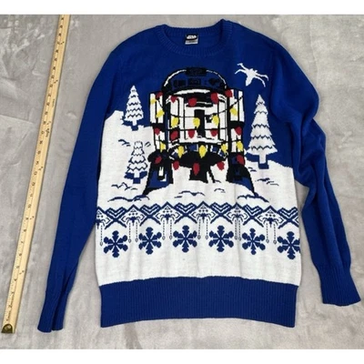 Star Wars R2D2 Christmas Sweater Blue White Holiday Ugly Sweater Size S - Image 1 of 4