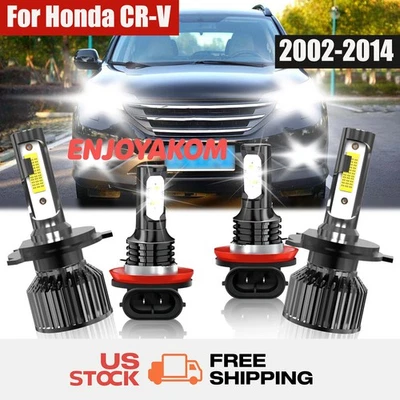 For Honda CR-V 2002-2013 2014 LED Headlight Hi/Lo Beam + Fog Light Bulbs 6000K - Image 1 of 4