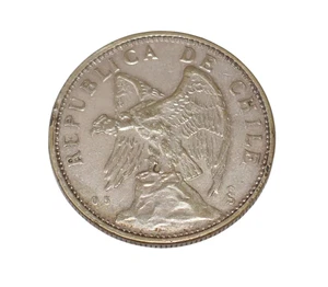 Chile 1927 Condor on Rock 2 Pesos Silver Coin - Picture 1 of 6