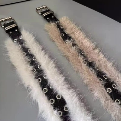 Damen Kunstleder Breiter Gürtel Rand Kunstpelz Taille Gürtel Bund Zubehör Winter - Bild 1 von 4