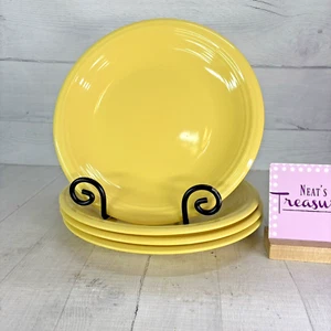Gibson MAIN STREET YELLOW Embossed Rings Ceramic Oven Safe Dinner Plates Set 4 - Picture 1 of 17