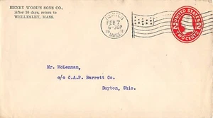 1911 Wellesley Massachusetts Henry Wood's Sons Co Cover Flag Cancel - Picture 1 of 2